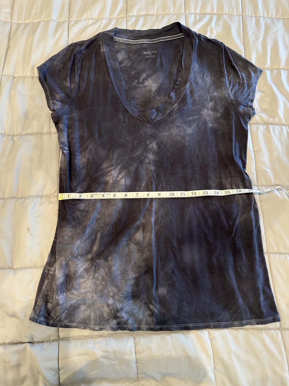 Merona Women's Short-Sleeve V-Neck Tie-Dye Tee in Charcoal and Light Gray
